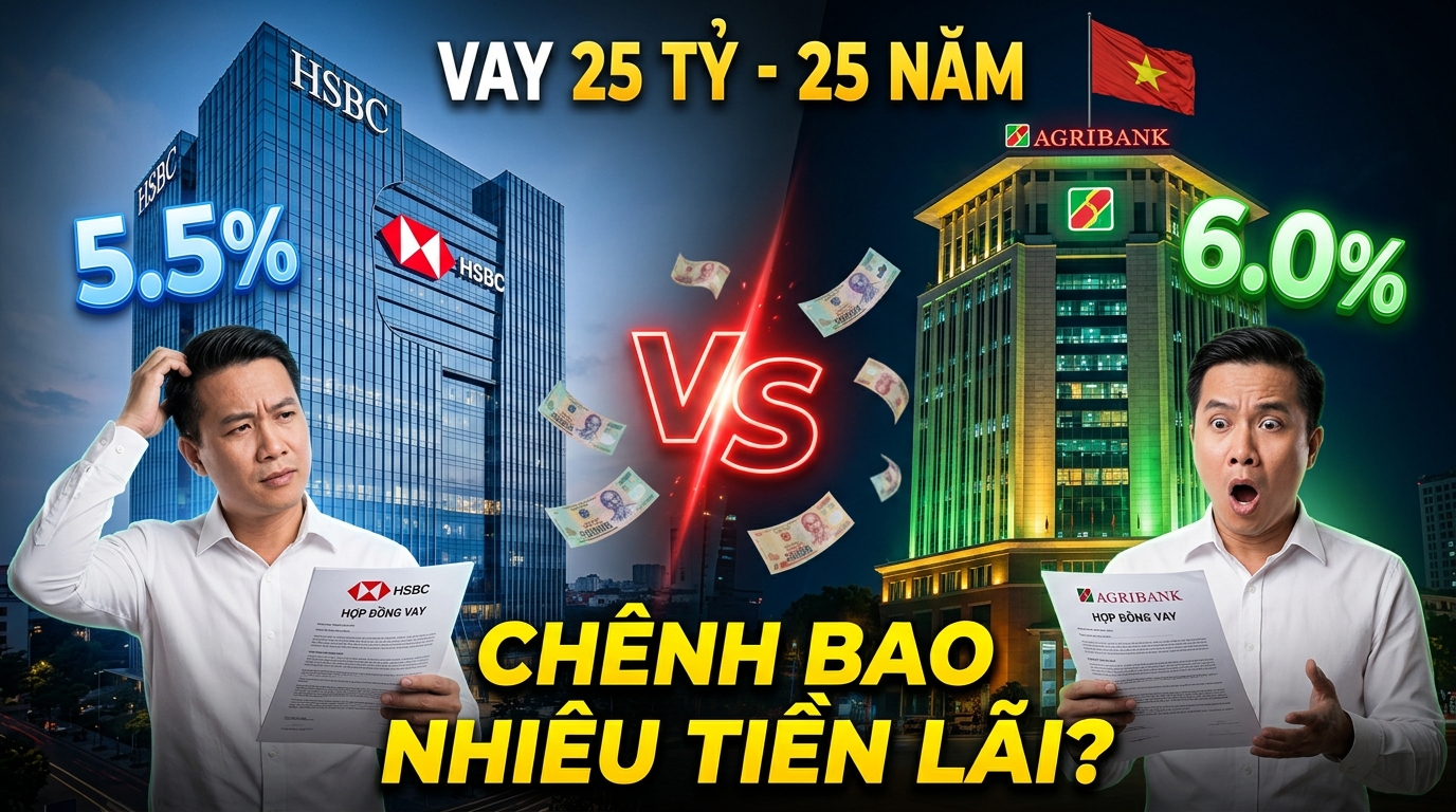 HSBC vs Agribank: Vay 2,5 tỷ 25 Năm Chênh Nhau Bao Nhiêu Tiền Lãi?