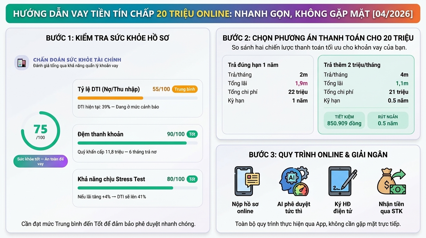 Hướng Dẫn Vay Tín Chấp 20 triệu Online: Nhanh, Không Cần Gặp Mặt [04/2026]
