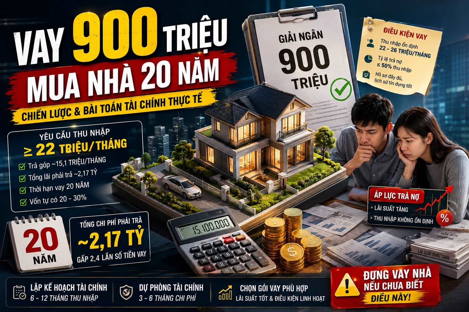 Vay 900 triệu Mua Nhà Cần Vốn Tự Có Bao Nhiêu? Phân Tích Chi Phí Thực Tế 20 Năm